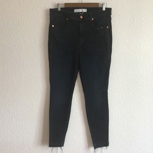 AYR The Riser Dark Wash Raw Hem Blue Jeans 33 x 26